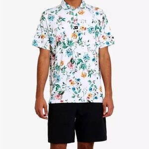 Bad Birdie Poetic Justice Mens Polo Floral Golf Sz Medium Lightweight Quick Dry